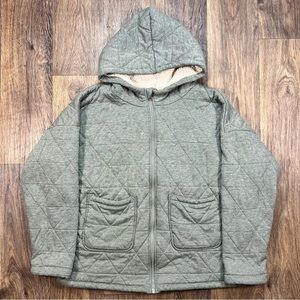 Sage green and cream quilted jacket with hood